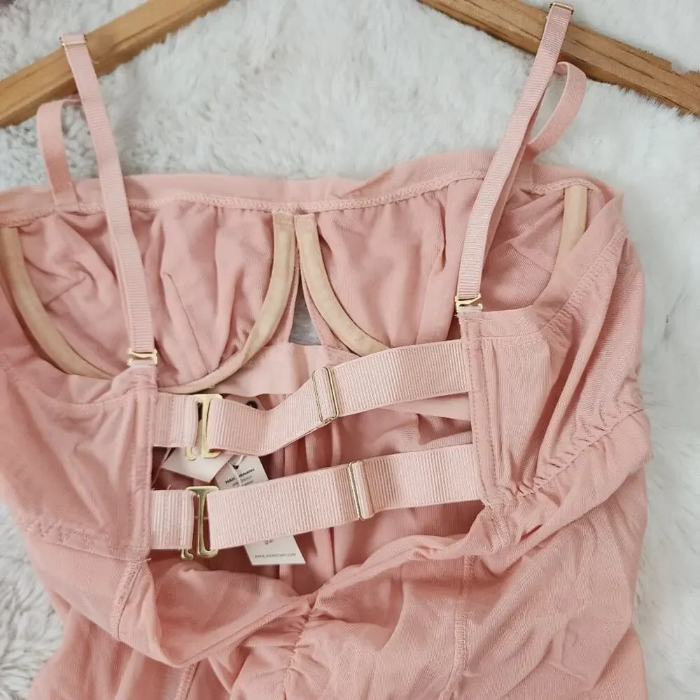 We Are HAH x Free People Underwire Mesh Bodysuit NWT Copper Rose Pink Size M